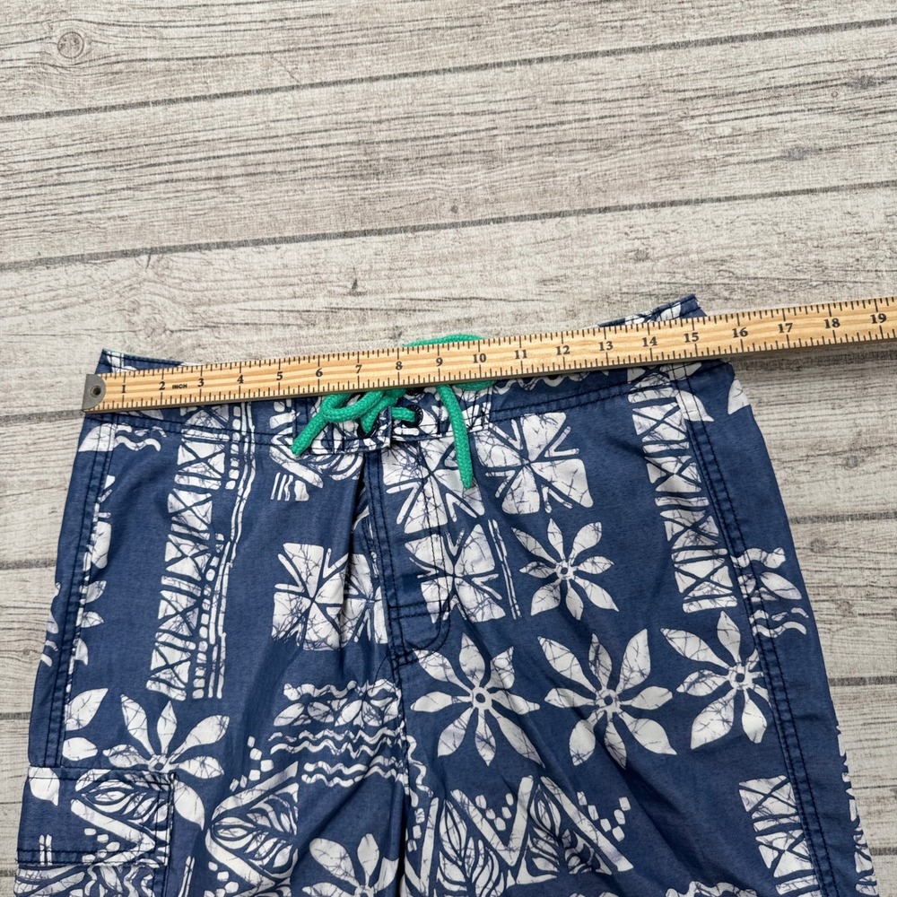 Y2K Hollister Board Shorts Mens Medium Blue White Floral Batik Cargo Swim Trunks - Picture 3 of 5
